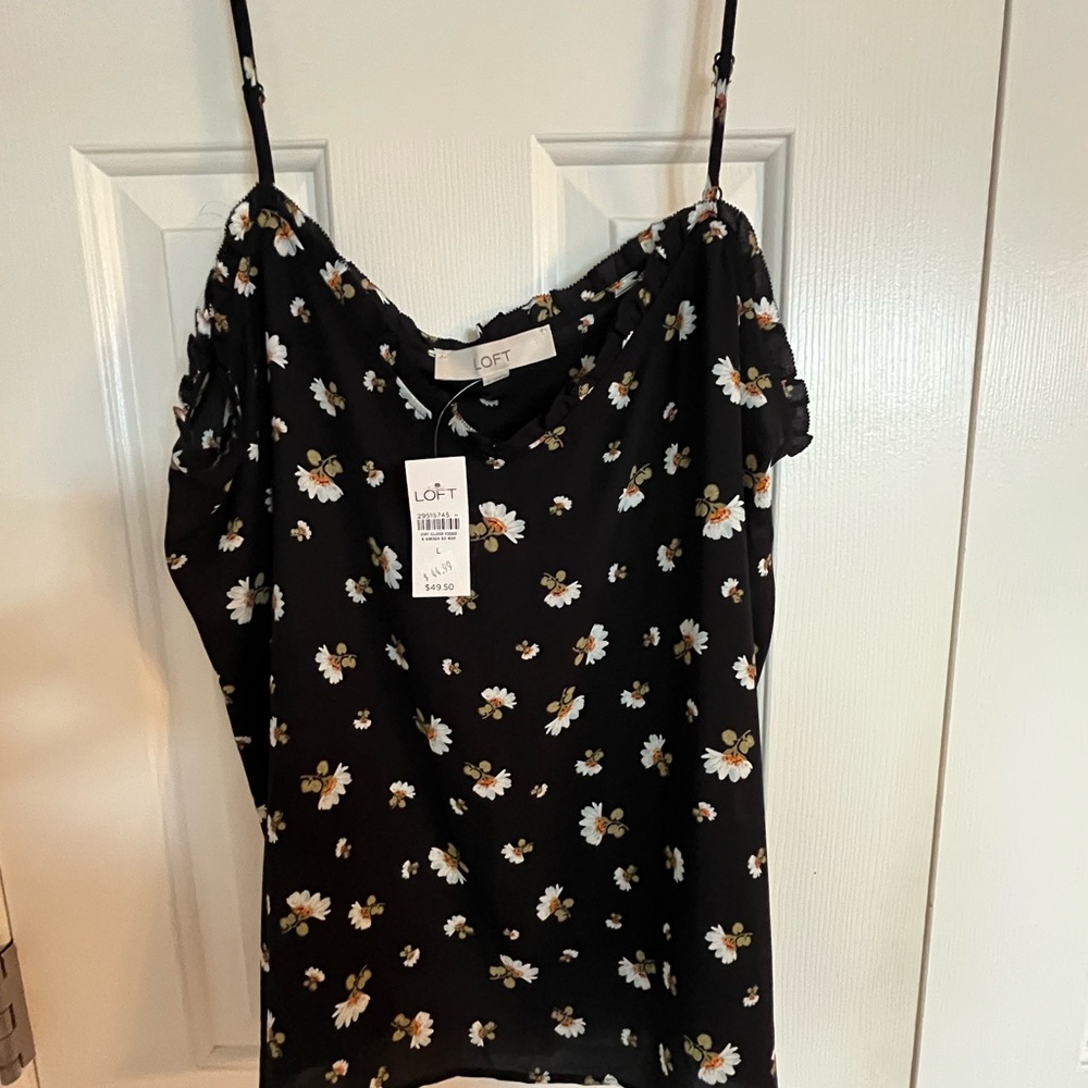 LOFT Black Daisy Print Camisole
